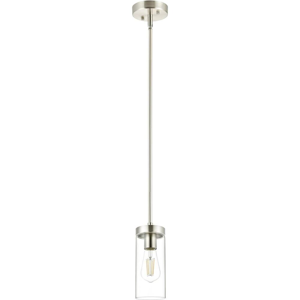 Milano Brushed Nickel clear glass Pendant Light, E26 base, Height adjustable
